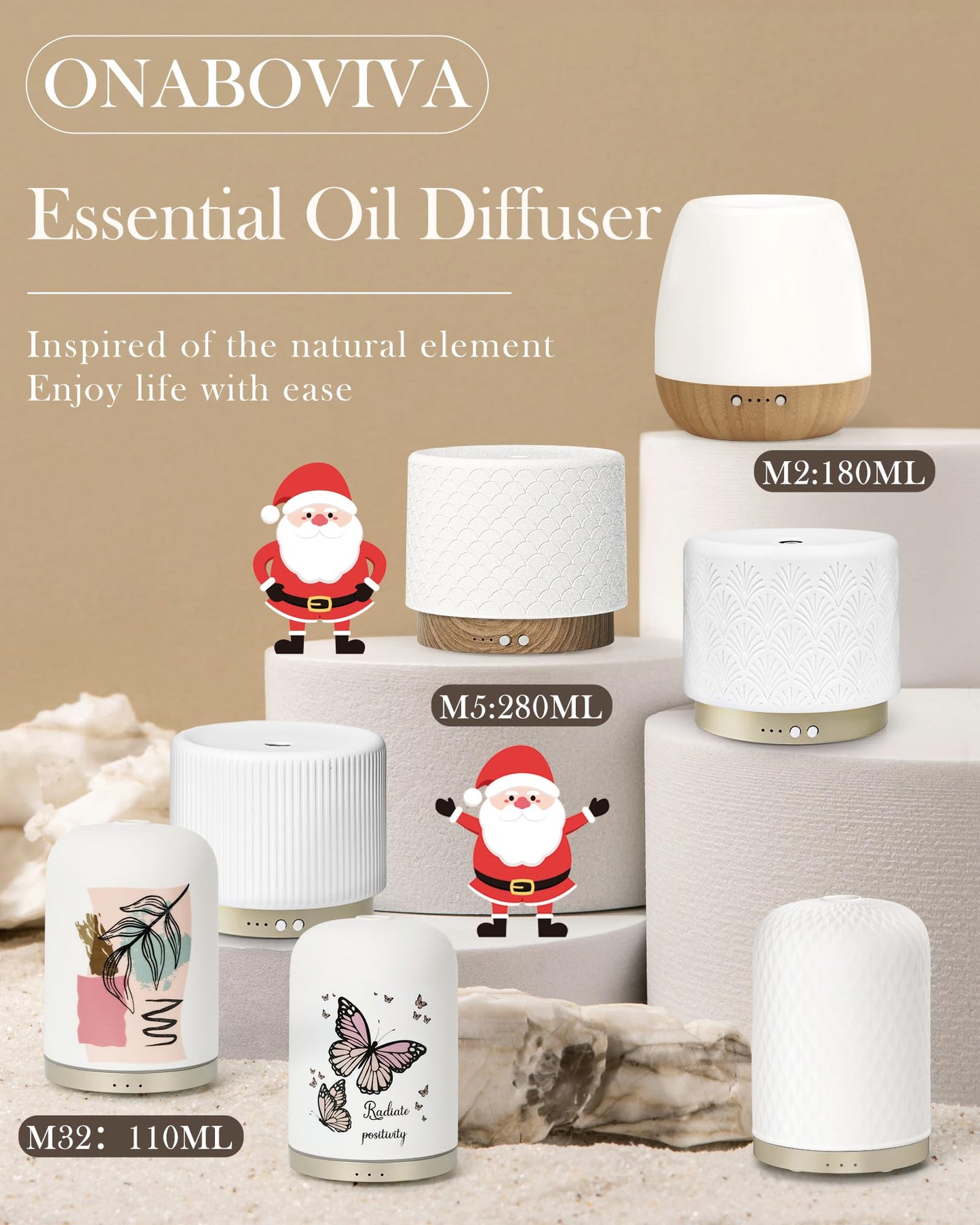 280ml Ceramic Essential Oil Diffuser – Ultrasonic Cool Mist, Auto Shut-Off, Quiet Sleep