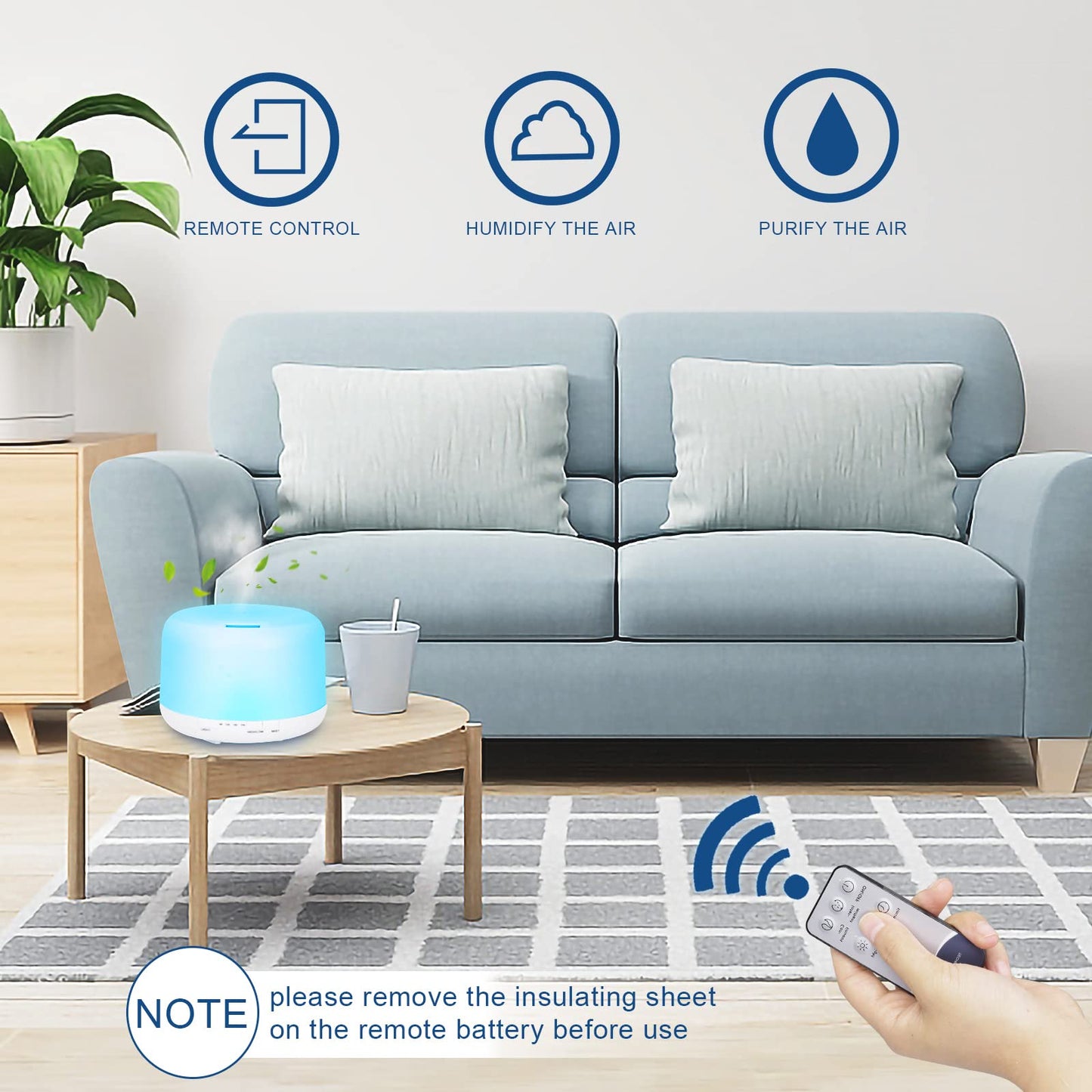 500ml Essential Oil Diffuser with 6x10ml Oils, BPA-Free Ultrasonic Humidifier, 7 Color Lights, Auto-Off, Remote Control