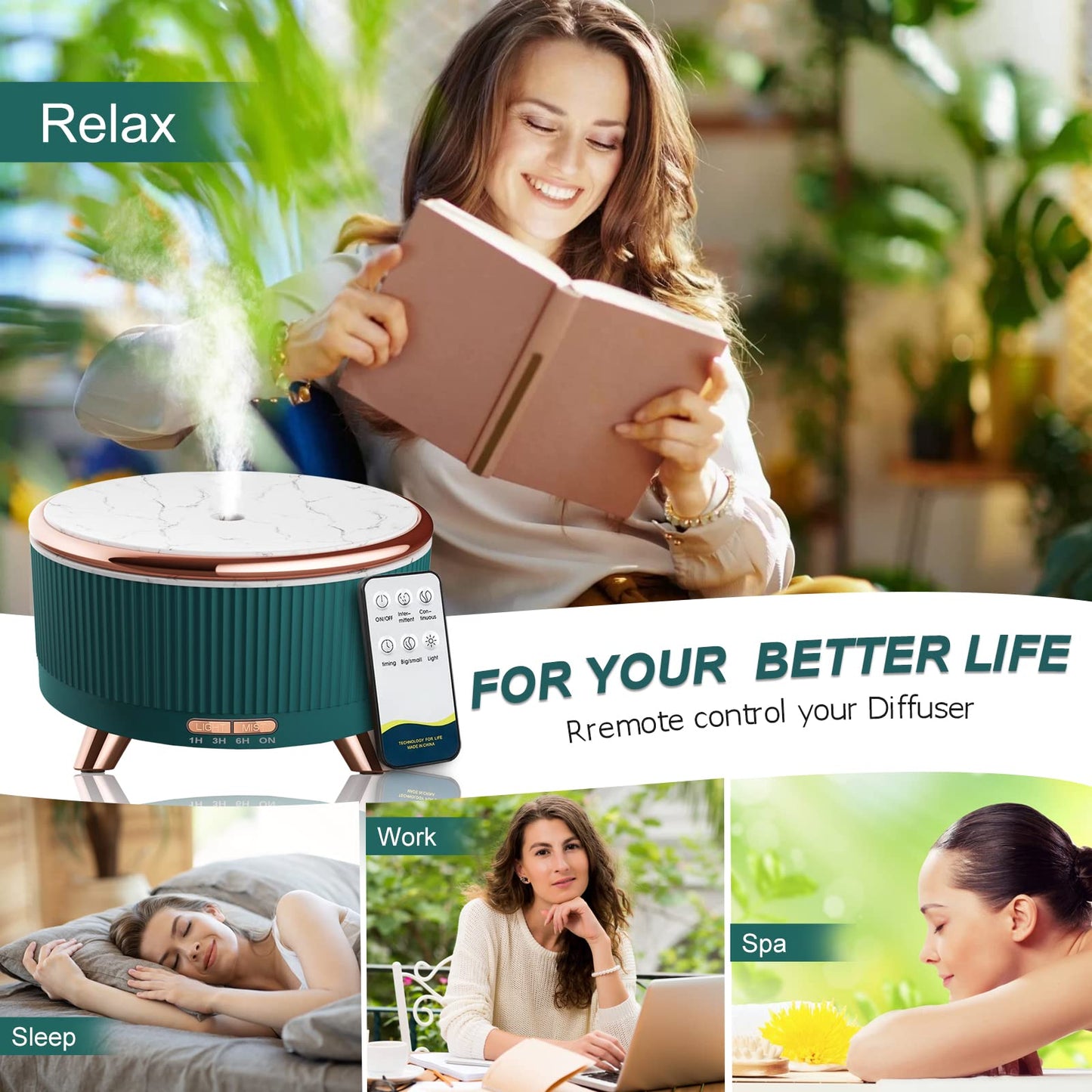 Diffusers for Essential Oils & Humidifiers 500ML – Large Room Aromatherapy Diffuser with 7 Color Lights, 3 Mist Modes & Remote Control