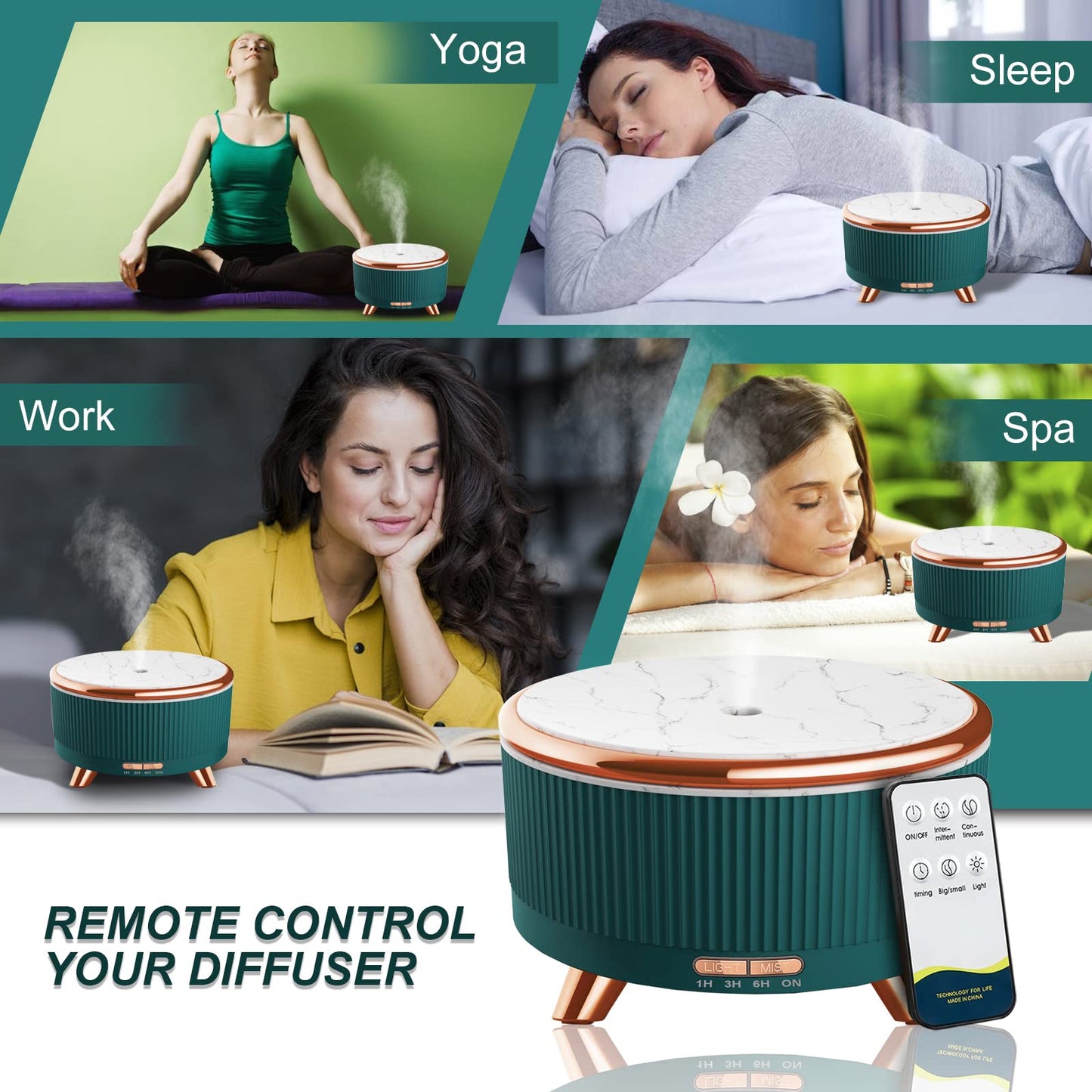 Diffusers for Essential Oils Large Room - 500ml Aromatherapy Diffuser with Remote, 7 Color Lights, 3 Mist Modes, Auto Off