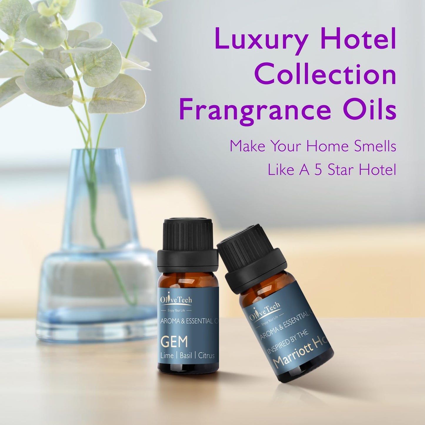 Plug in Waterless Diffuser - OliveTech Cold Air Diffusion, Hotel Collection (2x10ml Oils)