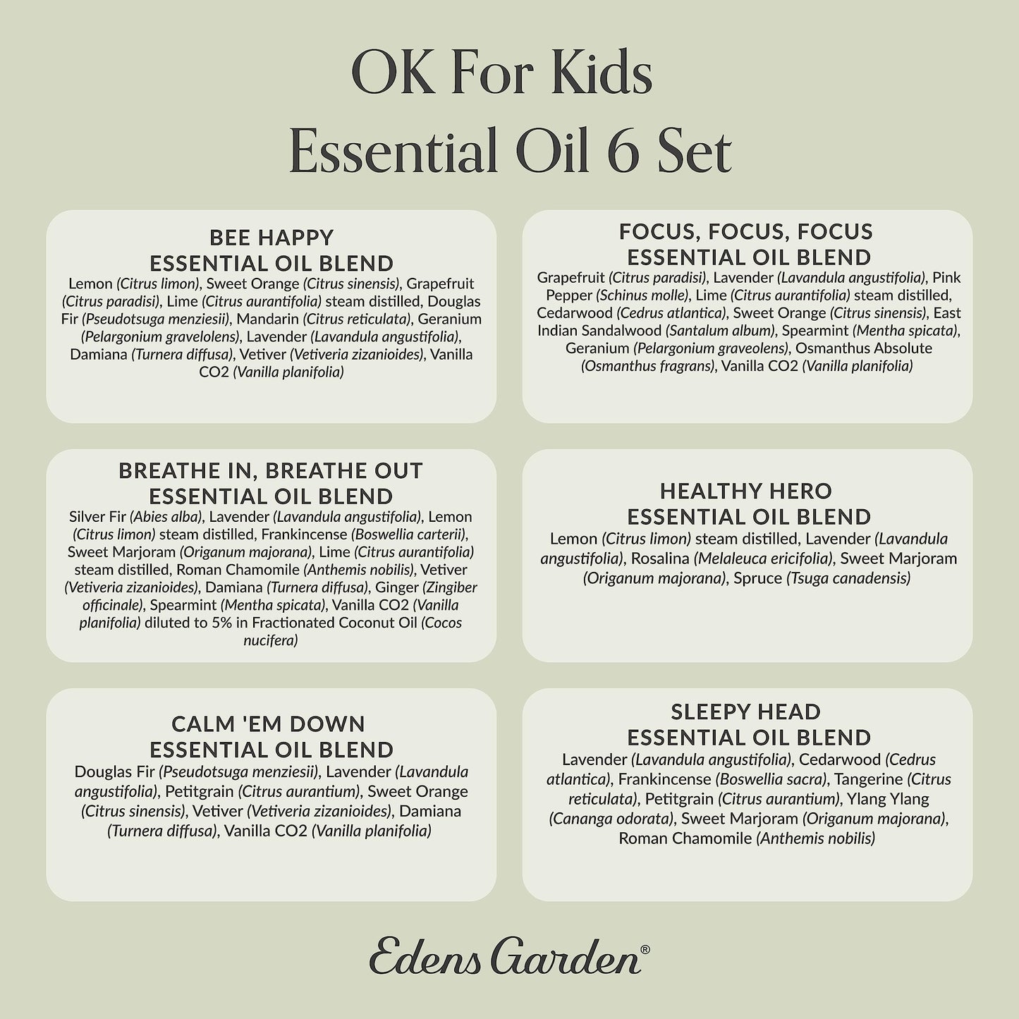Edens Garden OK for Kids 6-Set Essential Oils — 100% Pure Therapeutic Grade, 10 ml