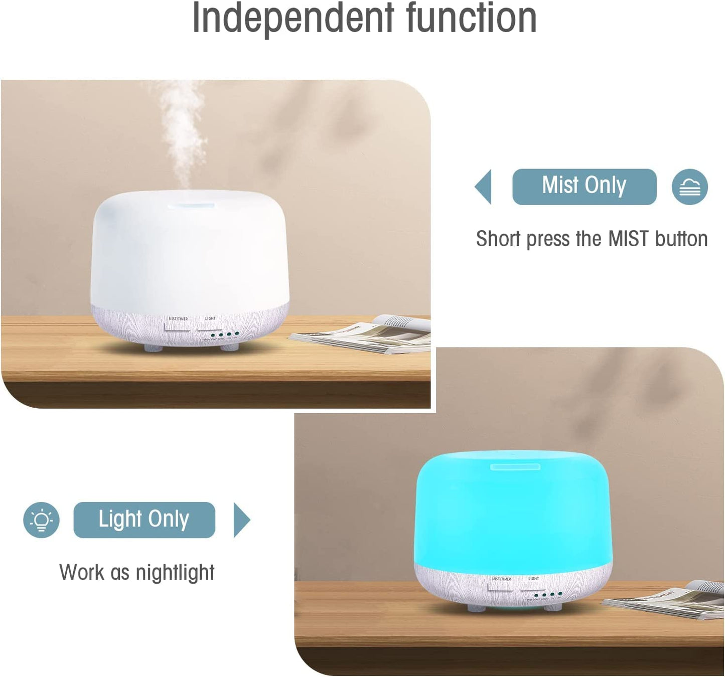 CHOUWEEK 300ml Aromatherapy Diffuser with Remote - Wood Grain Base, 14 LED Colors