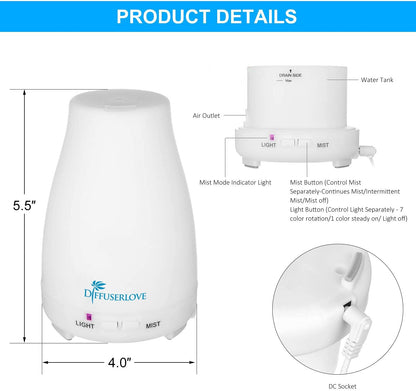 Diffuserlove 2 Pack 200ml Essential Oil Diffuser – Ultrasonic, 7-Color LED