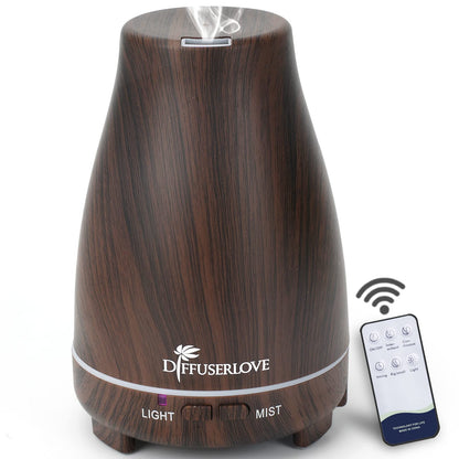 Diffuserlove 200ML Essential Oil Diffuser with Remote - 7 Color Lights, Auto Shut-Off, Black Wood Grain