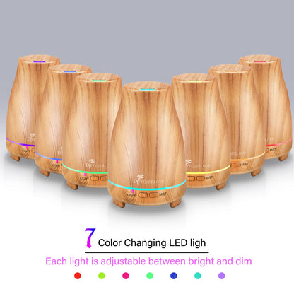 Diffuserlove 200ML Essential Oil Diffuser with Remote - 7 Color Lights, Auto Shut-Off (Yellow Wood Grain)