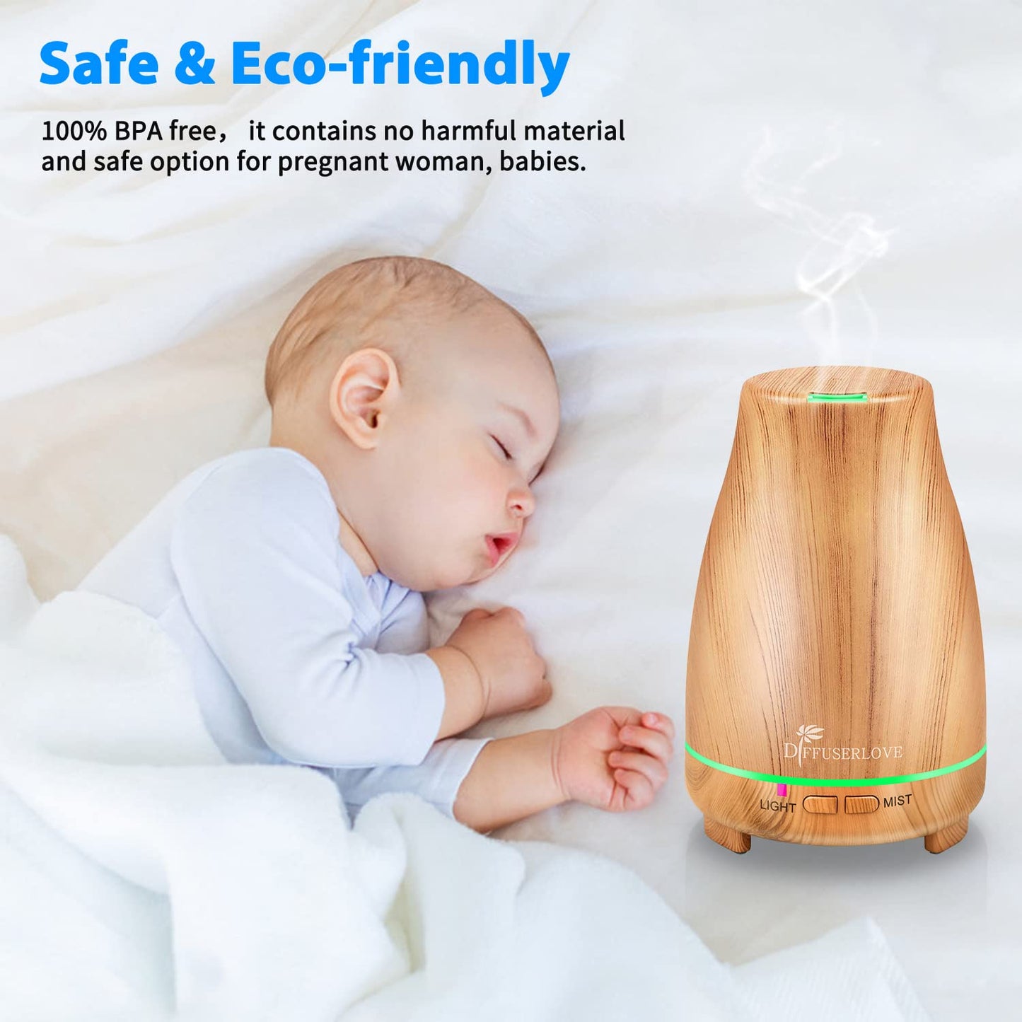 Diffuserlove 200ML Essential Oil Diffuser with Remote - 7 Color Lights, Auto Shut-Off (Yellow Wood Grain)