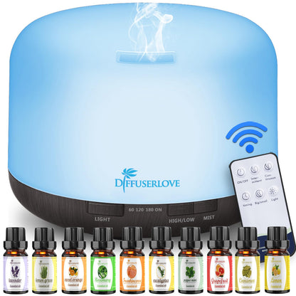 Diffuserlove 500ML Essential Oil Diffuser – 7 Color LED Lights, 7-Hour Mist, Auto Shut-Off