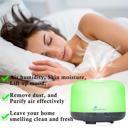 Diffuserlove 500ML Essential Oil Diffuser – 7 Color LED Lights, 7-Hour Mist, Auto Shut-Off