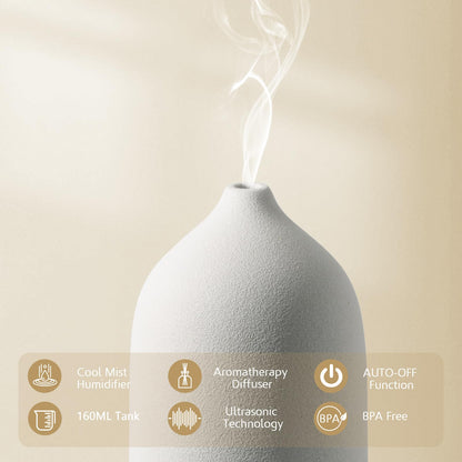 Diffuserlove Ceramic Essential Oil Diffuser 160ML – Auto Shut-Off, 7-Color LED, Quiet Humidifier (Yellow Wood Pattern)