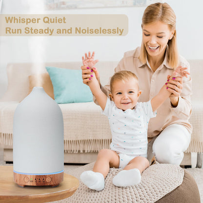 Diffuserlove Ceramic Essential Oil Diffuser 160ML – Auto Shut-Off, 7-Color LED, Quiet Humidifier (Yellow Wood Pattern)