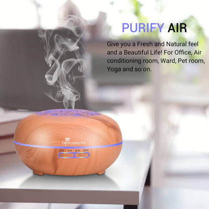 Diffuserlove 550ML Essential Oil Diffuser with Remote - Woodgrain, 7-Color LED
