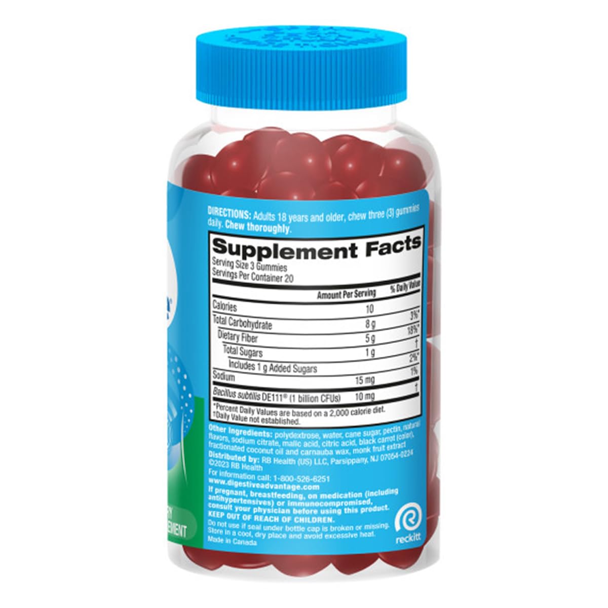 Digestive Advantage Strawberry Prebiotic Fiber Gummies with Probiotics – 60 Count 2-Pack