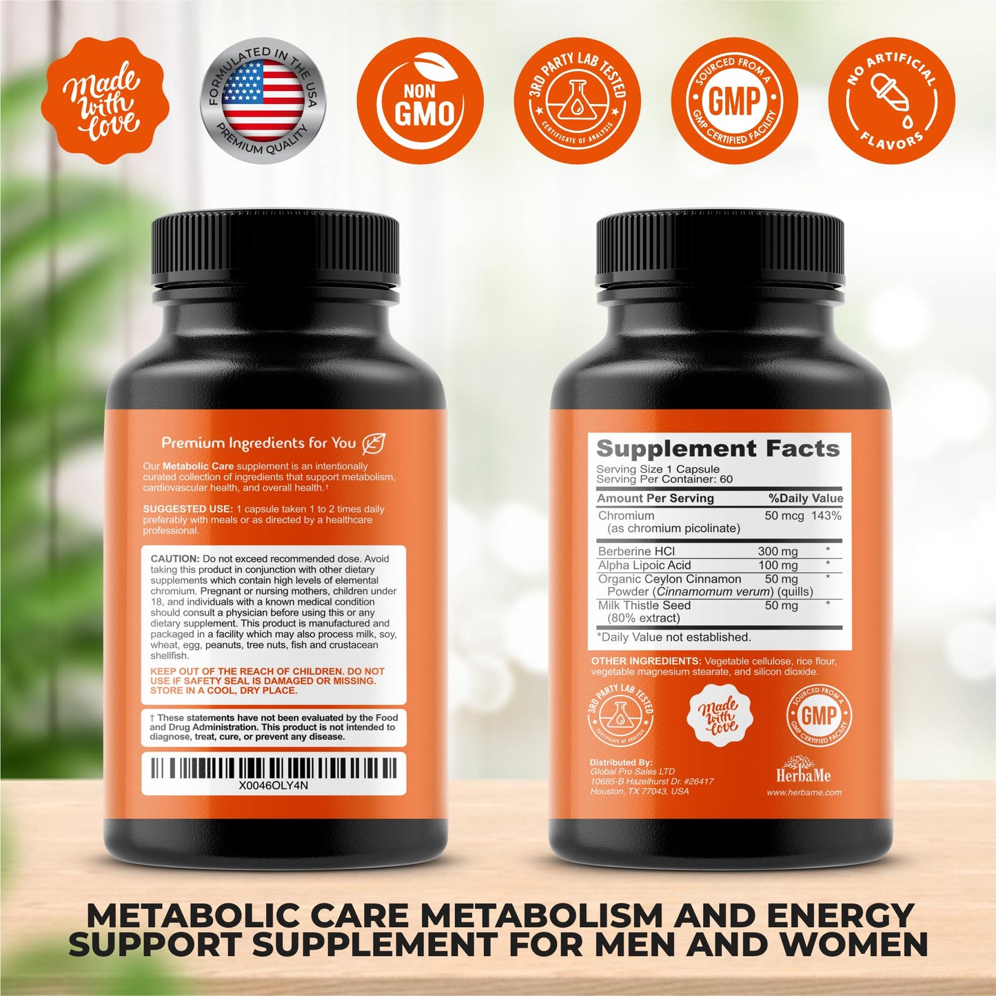 HerbaMe Berberine Metabolic Care – Cinnamon, Chromium & Alpha Lipoic Acid for Energy & Metabolism