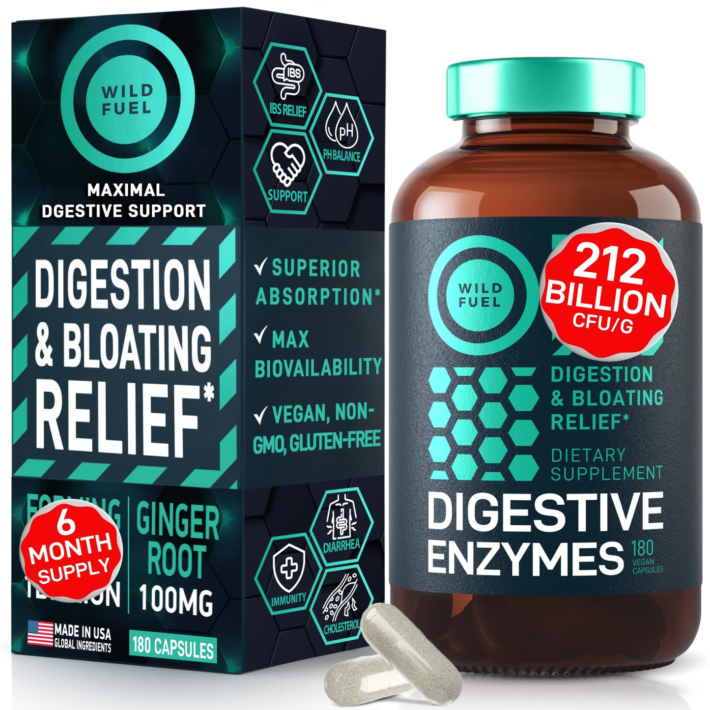 Digestive Enzymes for Women & Men with Probiotics & Prebiotics – Vegan Blend, 180 Capsules