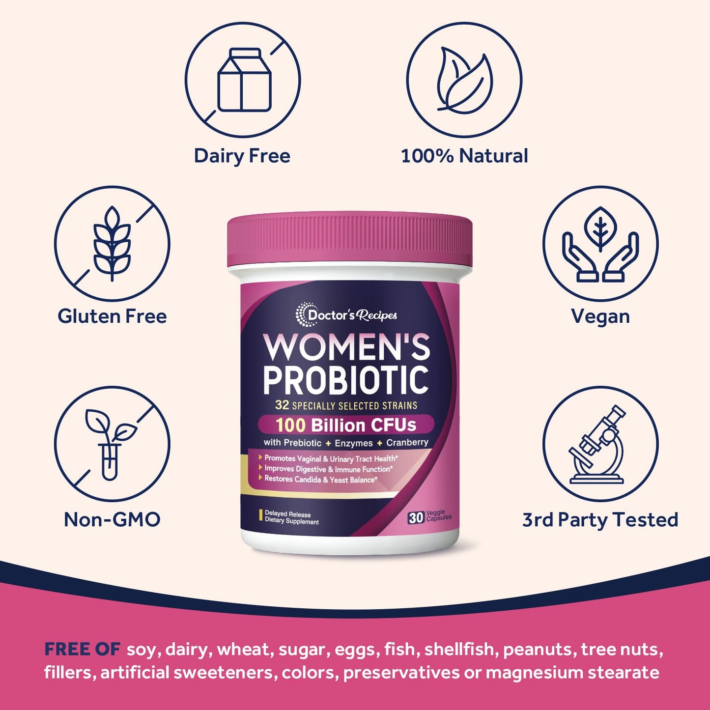 Doctor's Recipes Probiotics for Women - 100B CFU, 32 Strains - 30 Caps