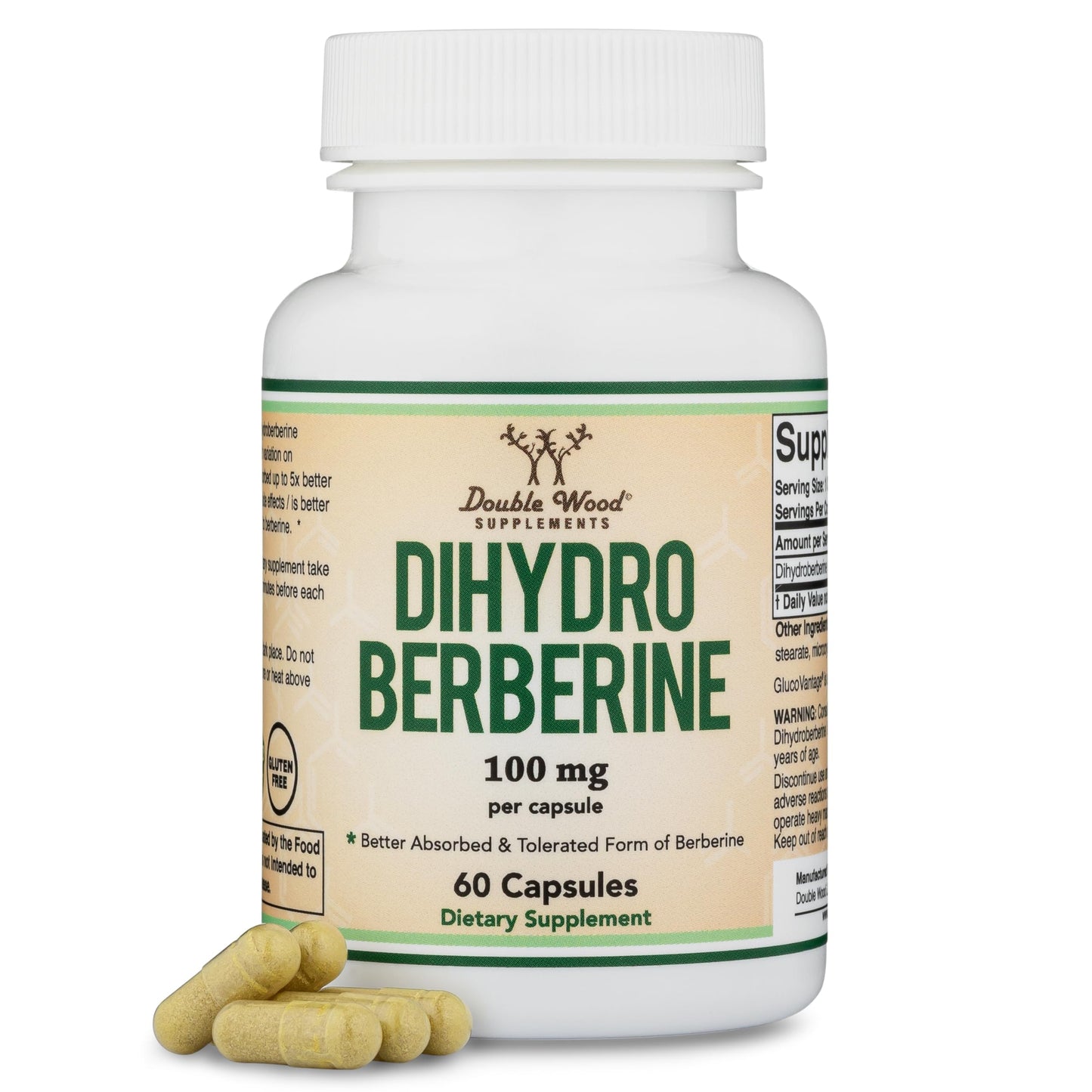 Dihydroberberine 100mg (60 Caps) - GlucoVantage | Third-Party Tested | Vegan Safe | Double Wood