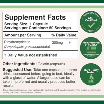 Dihydromyricetin 50 Capsules (300 mg) – Liver Support by Double Wood, Third-Party Tested