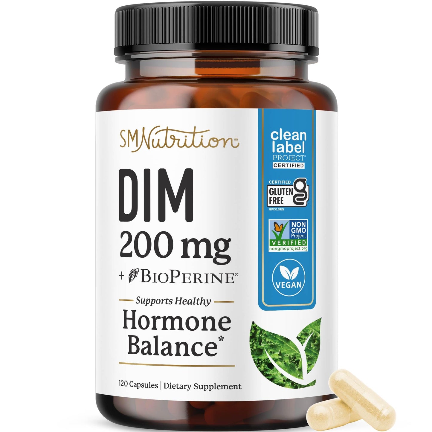 DIM 200 mg (120 Ct) | Estrogen Balance for Women & Men | Hormone Support, Menopause & PMS | Non-GMO, Vegan, Soy Free | 4 Month Supply