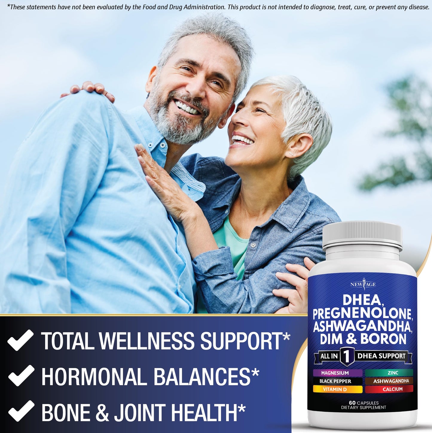 NEW AGE DHEA Supplement - Pregnenolone for Men & Women with DIM, Vitamin D3 5000 IU - 120 Count
