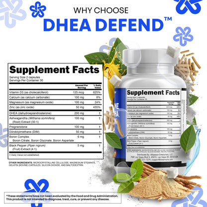 DHEA 200mg & Pregnenolone 100mg Supplement for Men & Women – DIM, Ashwagandha, Boron 6mg, Calcium Magnesium Zinc, Vitamin D3 5000 IU | Made in USA 60 Ct