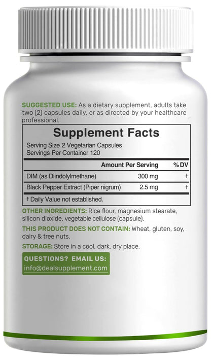 DIM Supplement 300mg, 240 Caps, 4 Months Supply | Estrogen Balance for Men & Women | Diindolylmethane Plus Black Pepper Extract for Enhanced Absorption | Hormonal & Skin Health Support