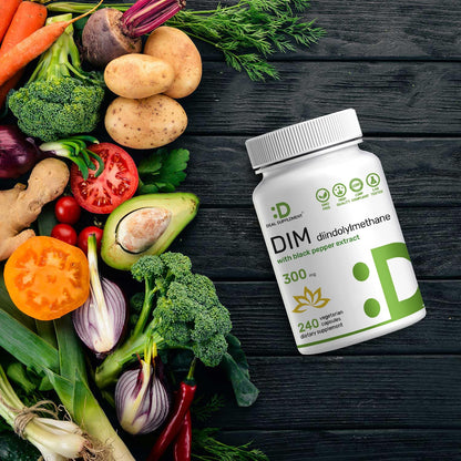 DIM Supplement 300mg, 240 Caps, 4 Months Supply | Estrogen Balance for Men & Women | Diindolylmethane Plus Black Pepper Extract for Enhanced Absorption | Hormonal & Skin Health Support