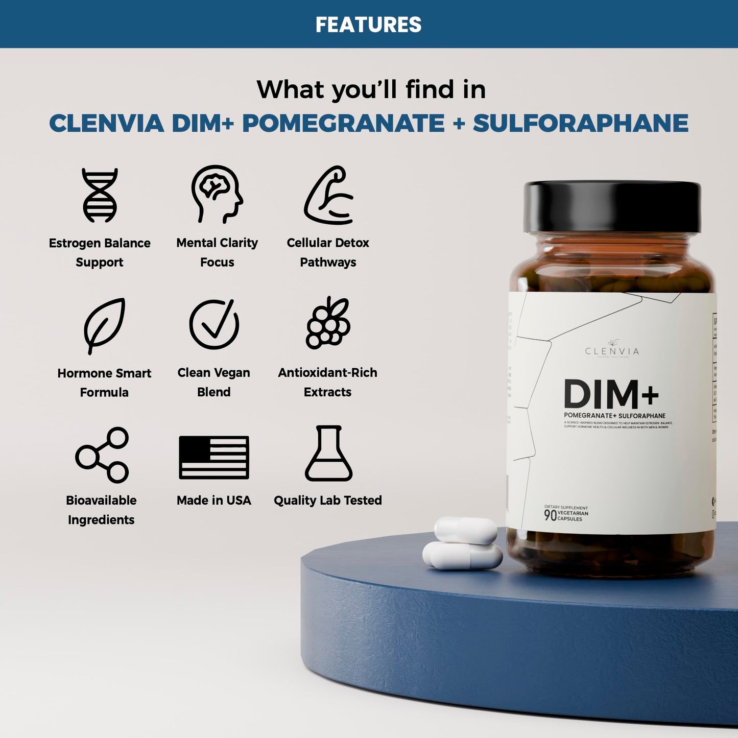 DIM 150 mg with Pomegranate & Sulforaphane – Estrogen Support for Women & Men | 90 Capsules (Vegan, Non-GMO)