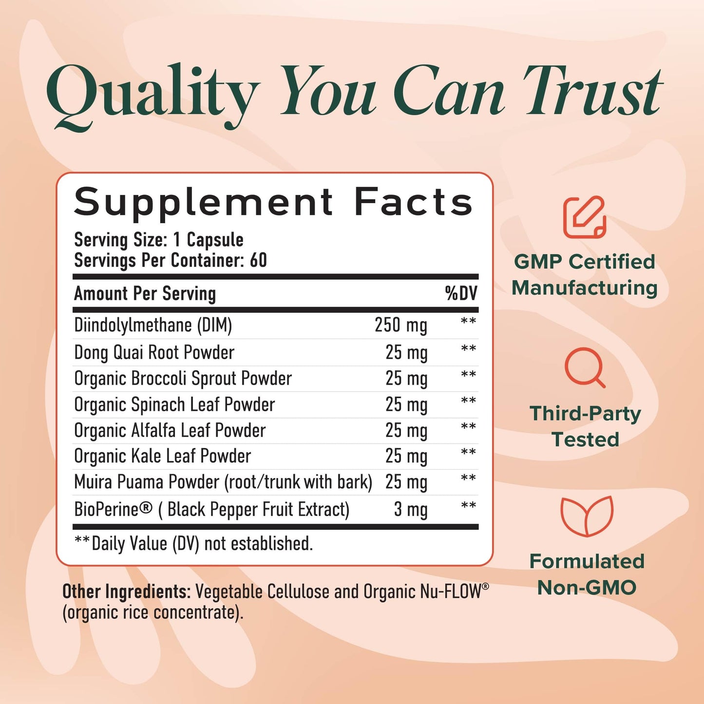 DIM Supplement for Women 250 mg | Estrogen Balance & Menopause Support | Gluten-Free | BioPerine | 60 Ct