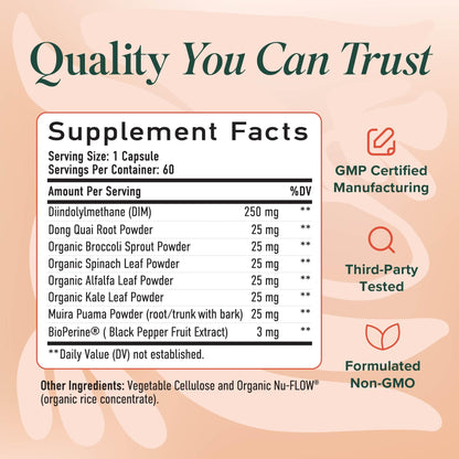 DIM Supplement for Women 250 mg | Estrogen Balance & Menopause Support | Gluten-Free | BioPerine | 60 Ct