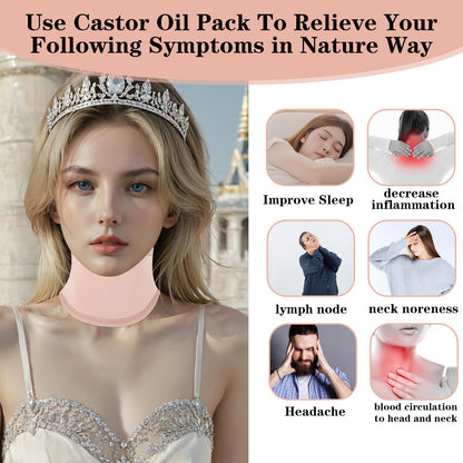 Dimeho Thyroid Castor Oil Neck Wrap - 2 Pack Organic Castor Oil Packs for Thyroid Neck (Khaki & White)