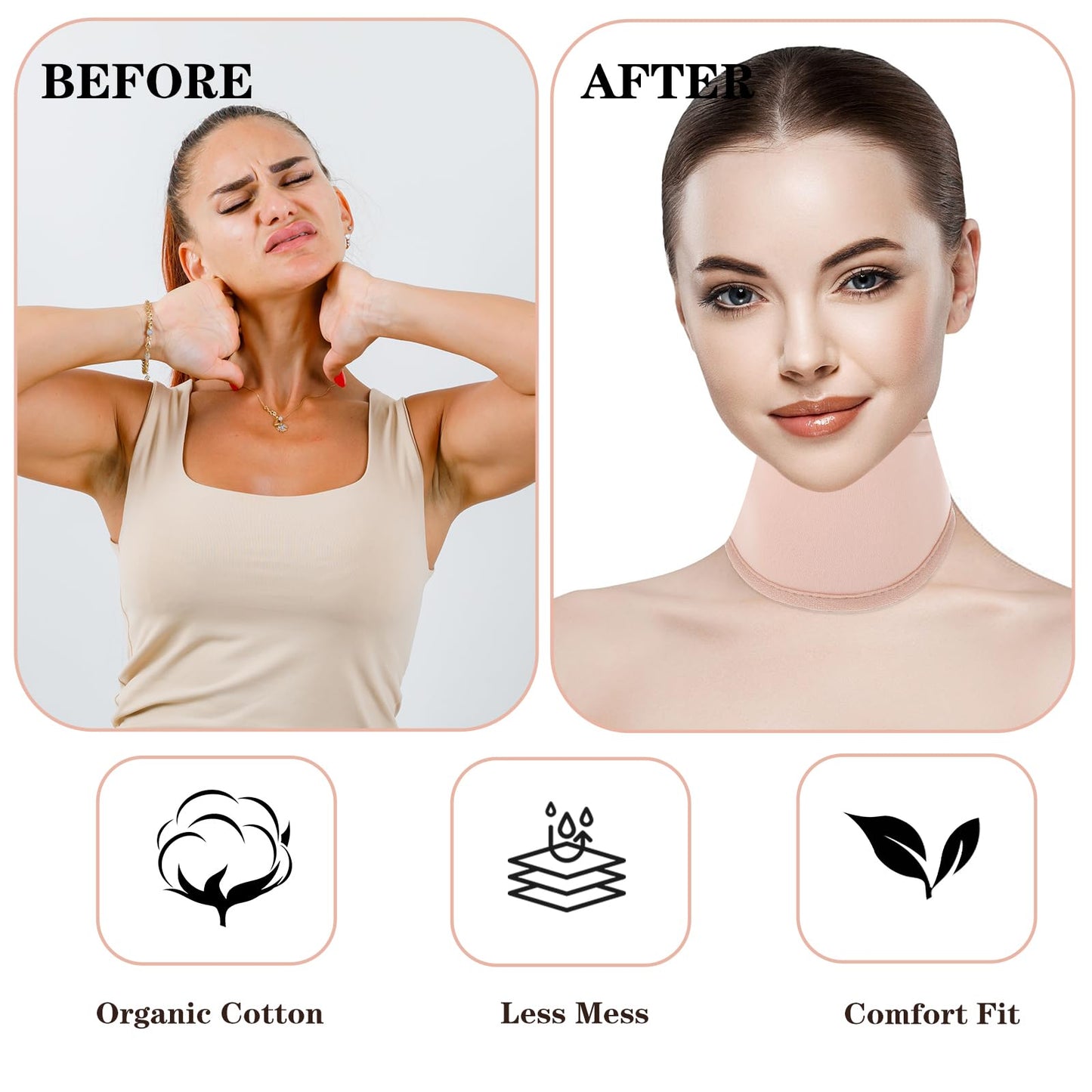 Dimeho Thyroid Castor Oil Neck Wrap - 2 Pack Organic Castor Oil Packs for Thyroid Neck (Khaki & White)