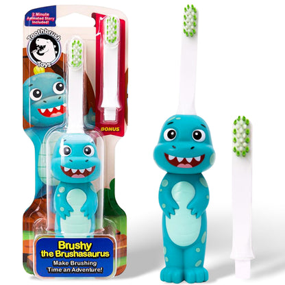 Kids Soft Bristle Dinosaur Toothbrush for Ages 2+ | Replaceable Head & Ergonomic Handle