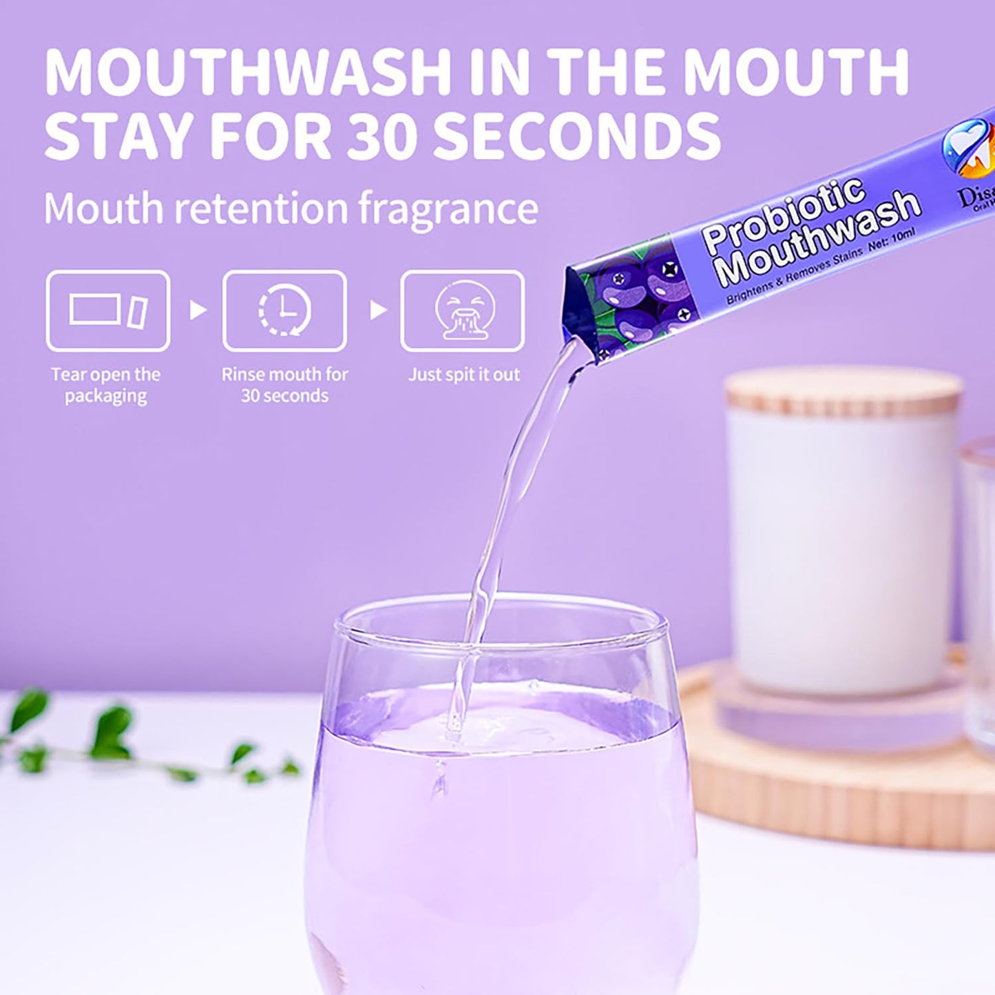 DISAAR BEAUTY Probiotic Mouthwash - Blueberry, 0.11 fl oz x20pcs