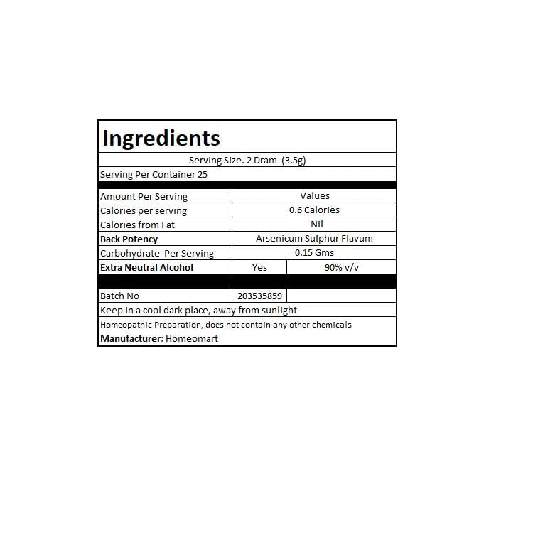Arsenicum Sulphur Flavum Homeopathy Pellets 6C – Pack of 3 | Homeomart