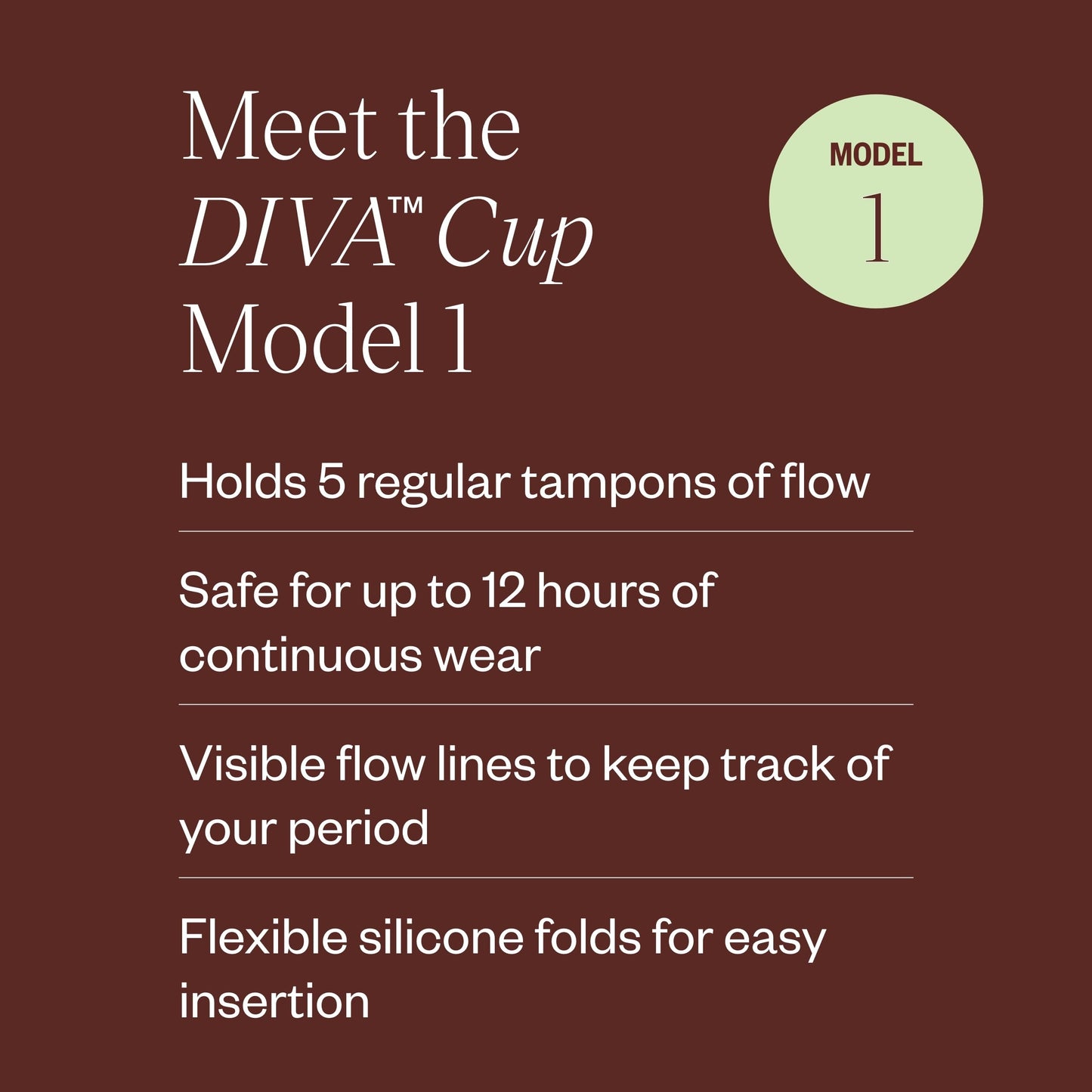DIVA Cup Model 1 – Medical Grade Silicone Reusable Menstrual Cup for Medium to Heavy Flow | Up to 12 Hours