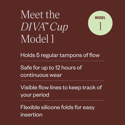 DIVA Cup Model 1 – Medical Grade Silicone Reusable Menstrual Cup for Medium to Heavy Flow | Up to 12 Hours