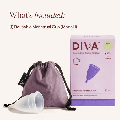 DIVA Cup Model 1 – Medical Grade Silicone Reusable Menstrual Cup for Medium to Heavy Flow | Up to 12 Hours
