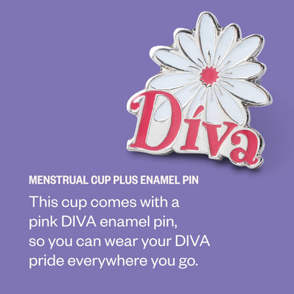 DIVA Cup Model 2 | Medical Grade Silicone Reusable Period Cup With Enamel Pin (Up to 12 Hours)