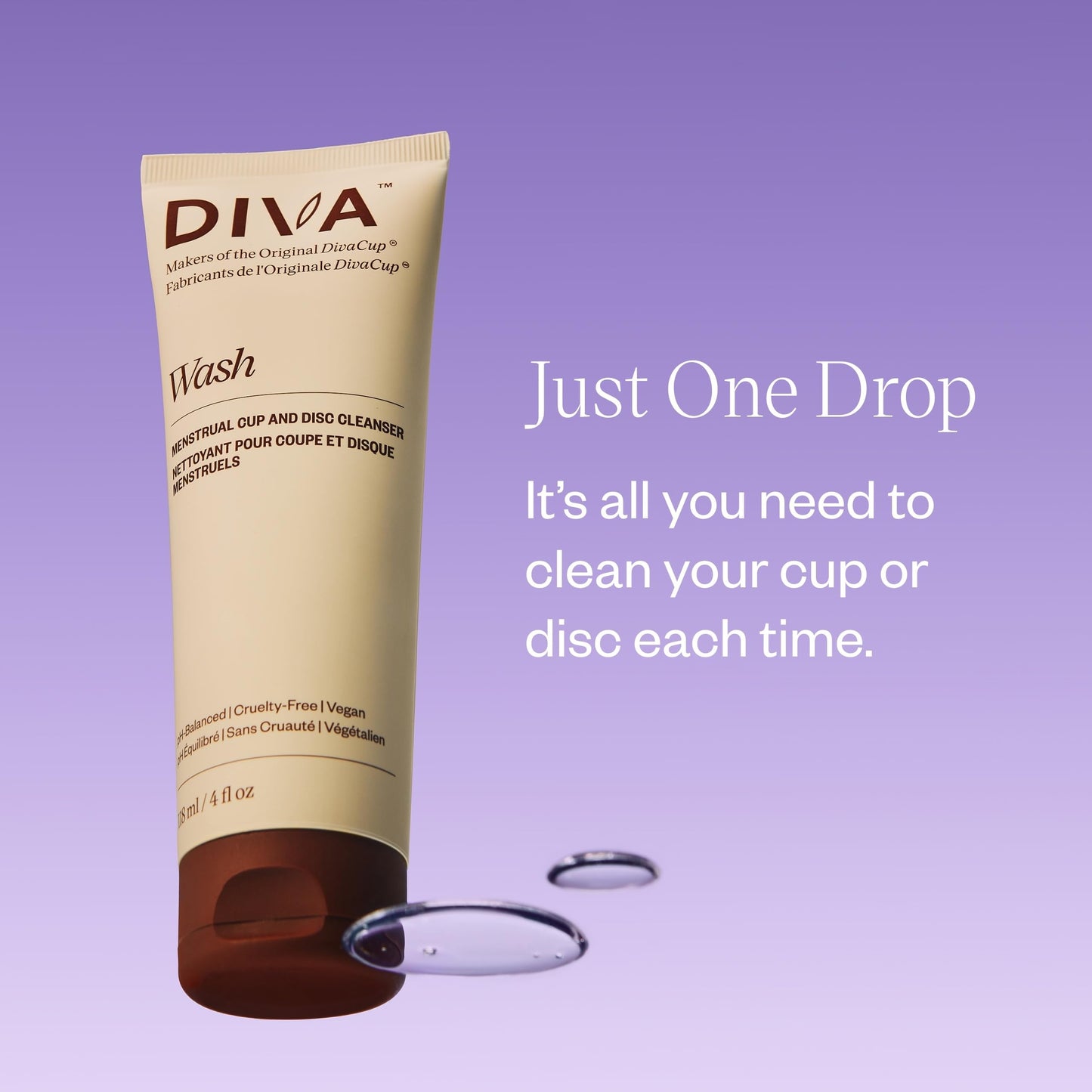DIVA Wash: Plant-Based Menstrual Cup & Disc Cleanser — One-Drop Formula, Fresh Citrus (4 fl oz)