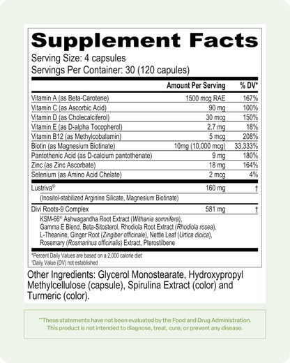 Divi Hair Vitamins for Women & Men – Biotin, Lustriva, 120 Count (30-Day Supply)