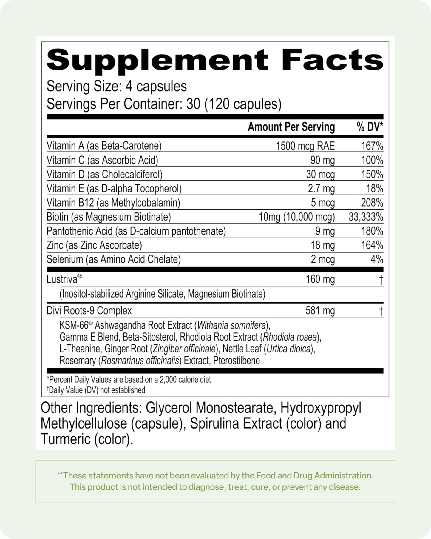 Divi Hair Vitamins for Women & Men – Biotin, Lustriva, 120 Count (30-Day Supply)