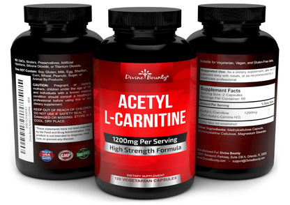Divine Bounty Acetyl L-Carnitine Capsules 1200mg Per Serving - L-Carnitine Supplement 120 Vegetarian Capsules
