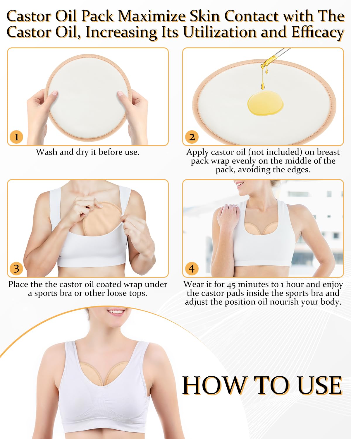 DLMDML Castor Oil Pack for Breast Reusable Anti-Leak (2 Pack) Khaki