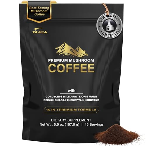 DLNIA Organic Mushroom Coffee with 12 Adaptogenic Mushrooms - Cordyceps, Lion's Mane & Turkey Tail