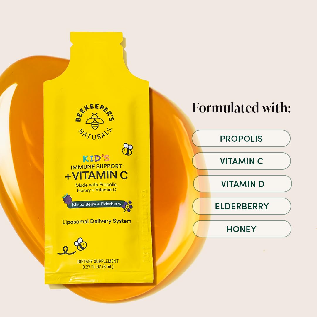 Kid's Immune Liposomal Vitamin C by Beekeeper's Naturals – 500 mg, Mixed Berry, 12 Ct