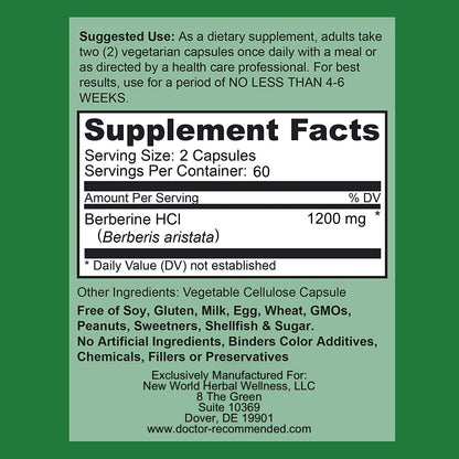 Berberine Plus 1200 mg | Doctor Recommended Supplements | 120 Veggie Capsules (Pack of 2)