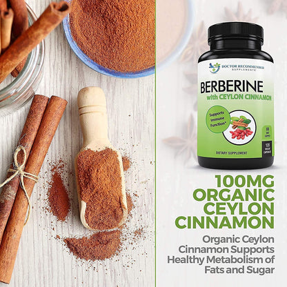 Berberine with Ceylon Cinnamon - 1200mg Berberine + 100mg Organic Cinnamon | 120 Veggie Capsules | 60-Day Supply (Pack of 2) | Doctor Recommended Supplements