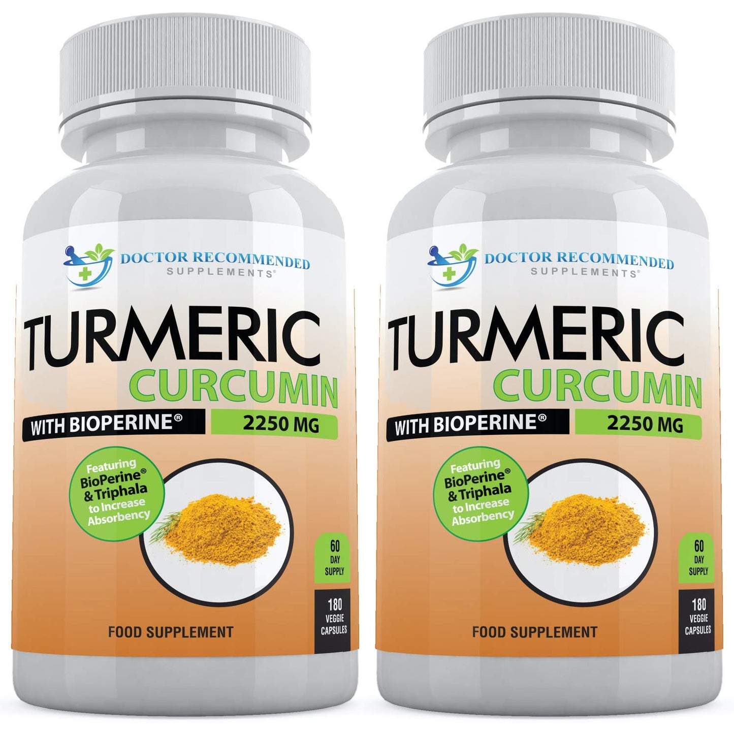 DOCTOR RECOMMENDED SUPPLEMENTS Turmeric Curcumin with Bioperine – 360 Veggie Capsules, 2250mg, 95% Curcuminoids (Pack of 2)
