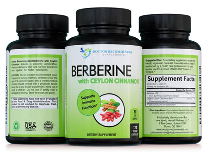 Berberine with Ceylon Cinnamon - 1200mg Berberine + 100mg Organic Cinnamon | 120 Veggie Capsules | 60-Day Supply (Pack of 2) | Doctor Recommended Supplements